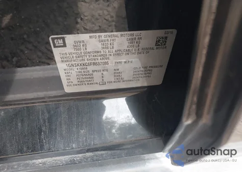 2015 Chevrolet Suburban 1500 Ltz из США, поврежденный, VIN 1GNSKKKC6FR637086